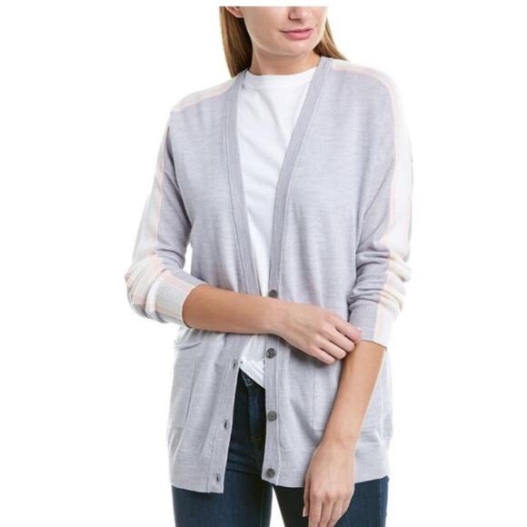 ATM Schoolboy gray and pink wool button cardigan size Large - Picture 1 of 16